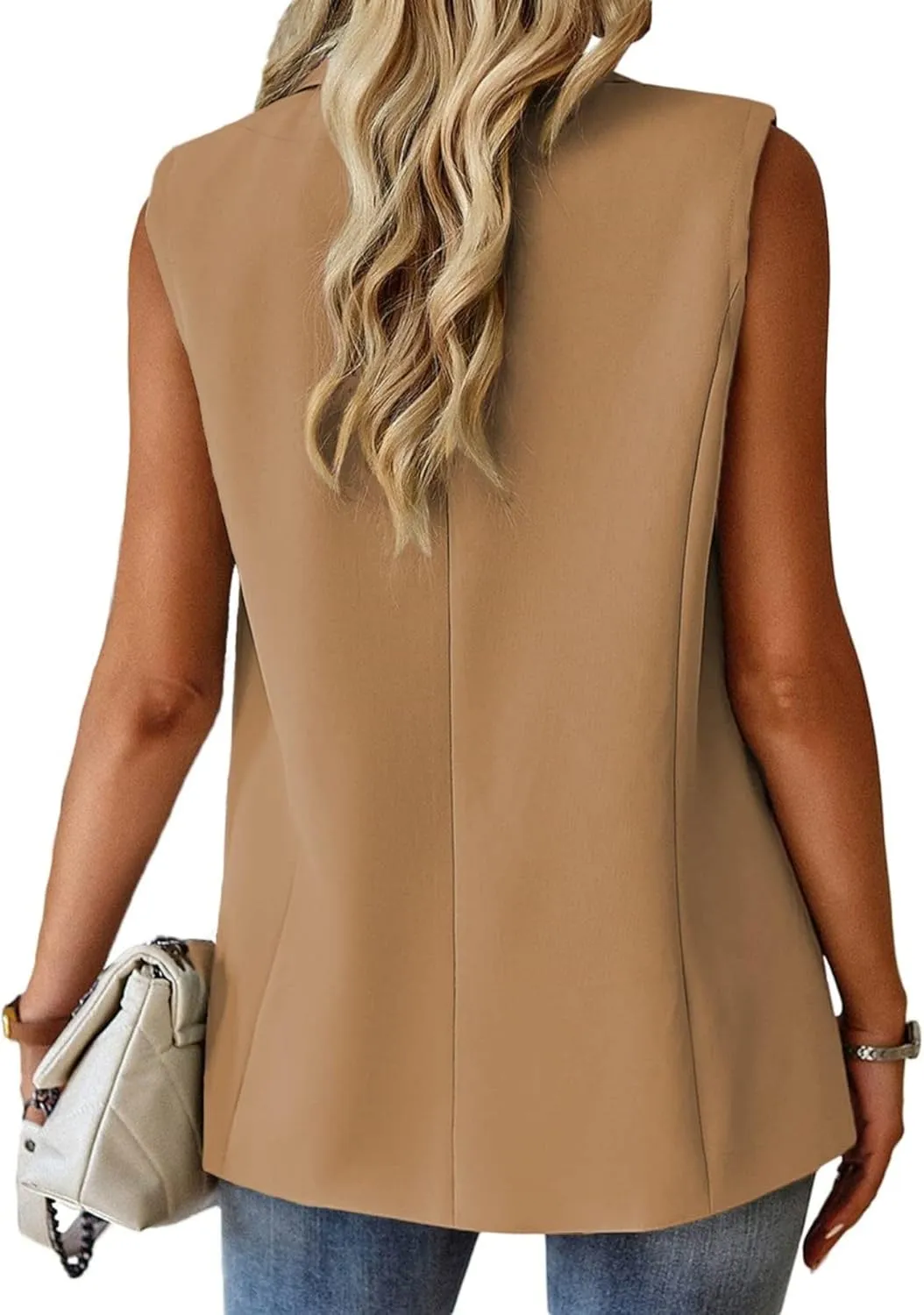 Womens Sleeveless Vest V-Neck Fashion Dressy Casual Open Front Trench Coat Jacket Cardigan Vests with Pockets