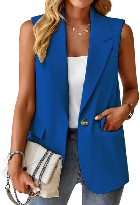 Womens Sleeveless Vest V-Neck Fashion Dressy Casual Open Front Trench Coat Jacket Cardigan Vests with Pockets