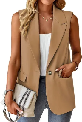 Womens Sleeveless Vest V-Neck Fashion Dressy Casual Open Front Trench Coat Jacket Cardigan Vests with Pockets