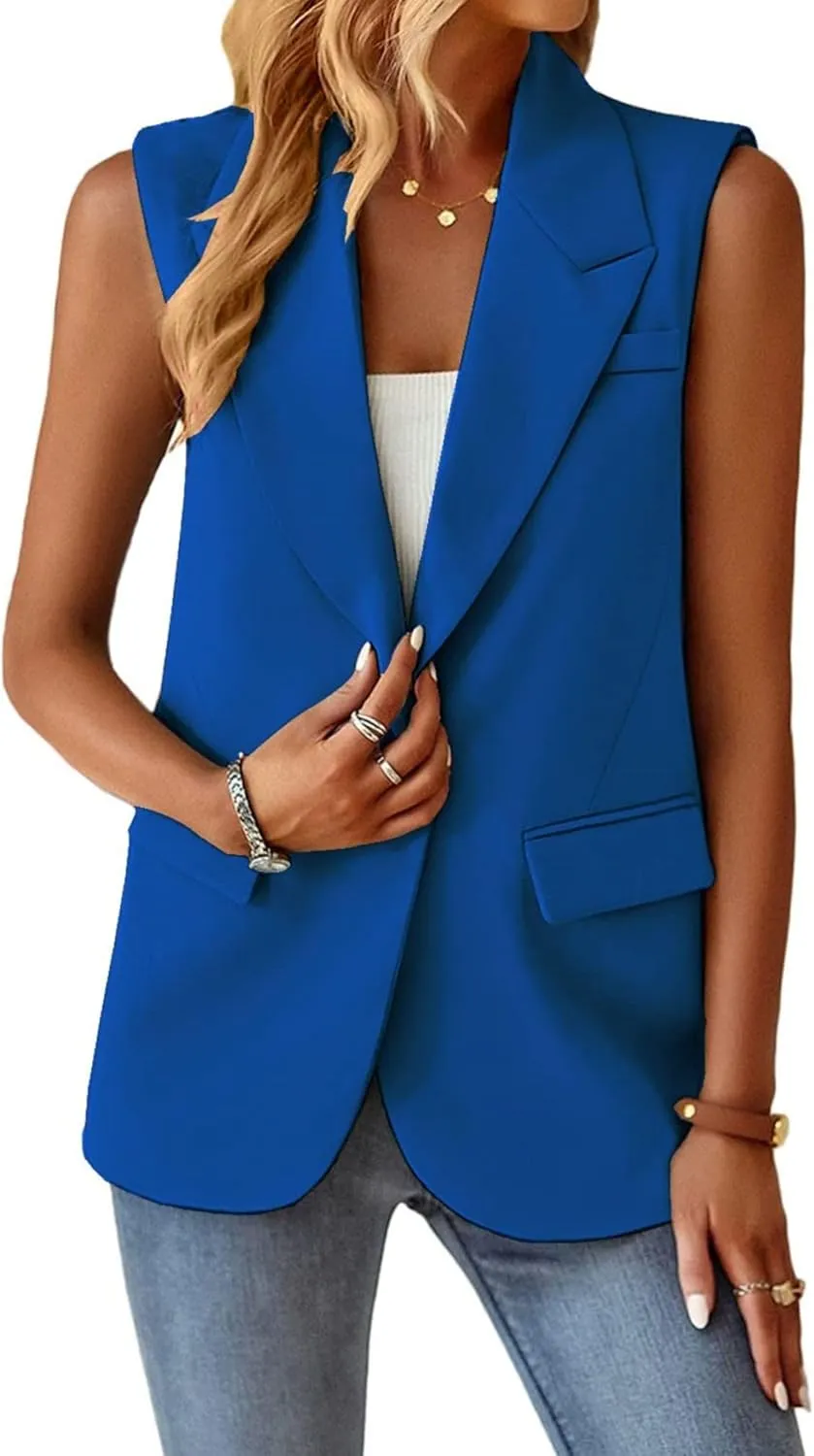 Womens Sleeveless Vest V-Neck Fashion Dressy Casual Open Front Trench Coat Jacket Cardigan Vests with Pockets