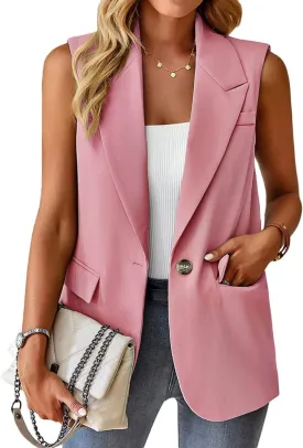 Womens Sleeveless Vest V-Neck Fashion Dressy Casual Open Front Trench Coat Jacket Cardigan Vests with Pockets