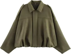 Xunger Women's Faux Suede Bomber Jacket Spring Lapel Pilot Coat Casual Oversized Long Sleeves Trendy Streetwear Outerwear
