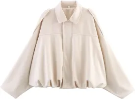 Xunger Women's Faux Suede Bomber Jacket Spring Lapel Pilot Coat Casual Oversized Long Sleeves Trendy Streetwear Outerwear