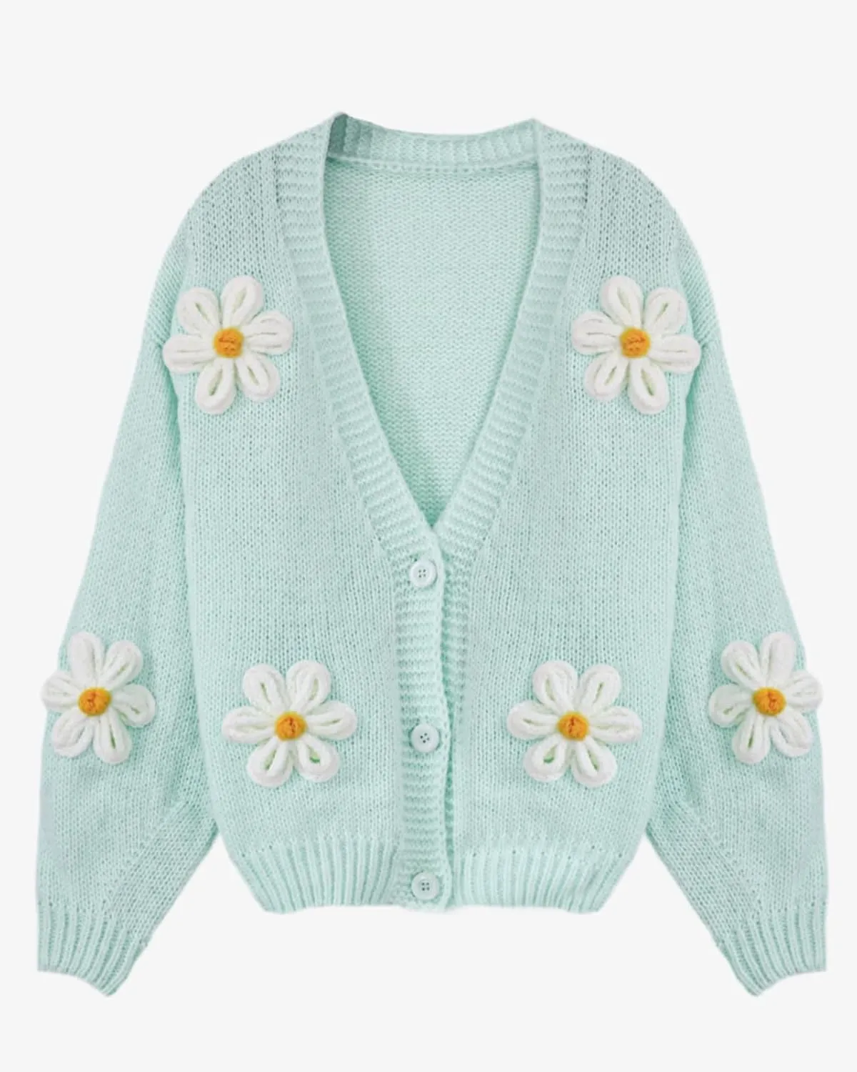 Y2k Sweater Cardigan for Women, Long Sleeve V-Neck Button Crochet Flower Knit Womens Clothes.