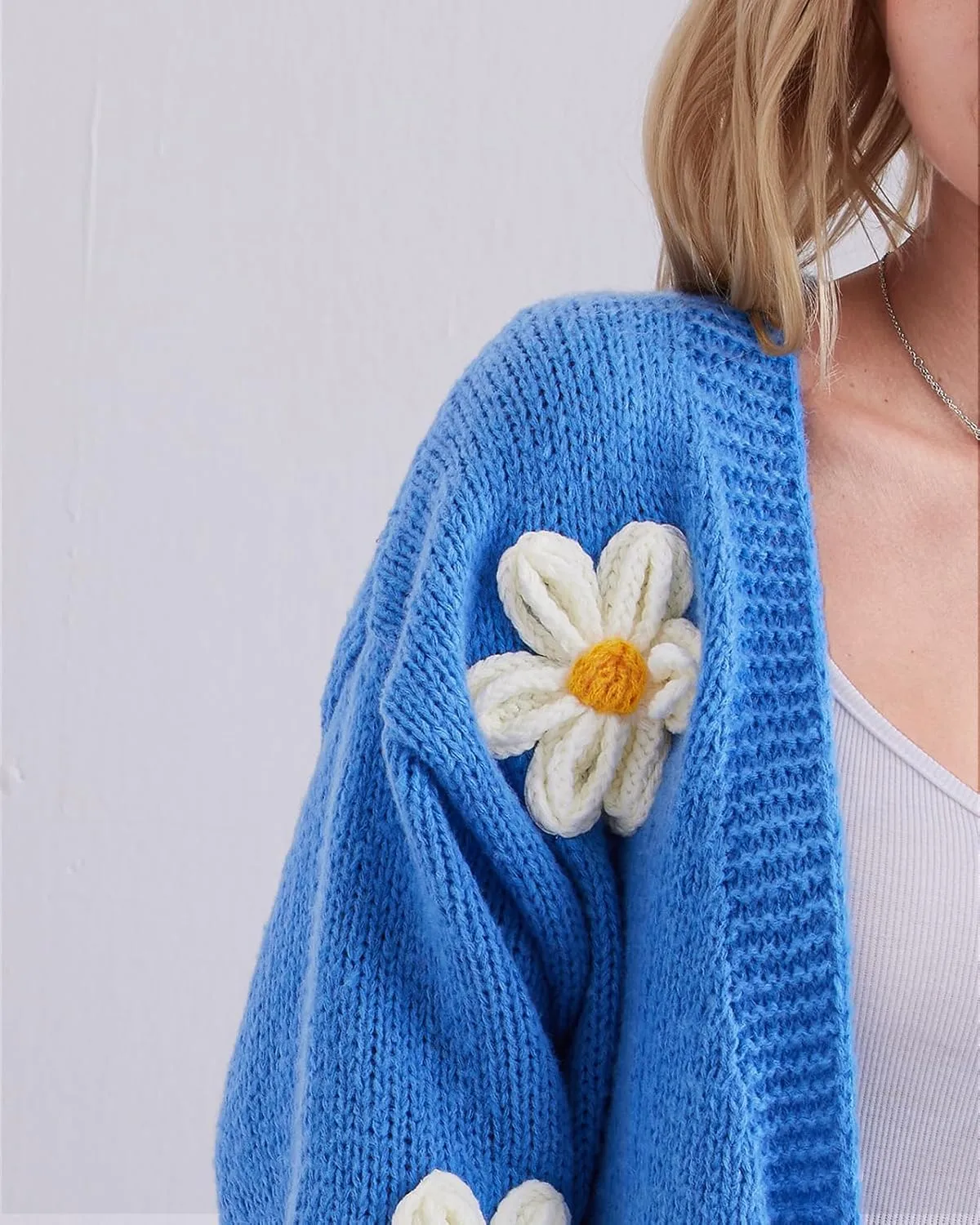 Y2k Sweater Cardigan for Women, Long Sleeve V-Neck Button Crochet Flower Knit Womens Clothes.