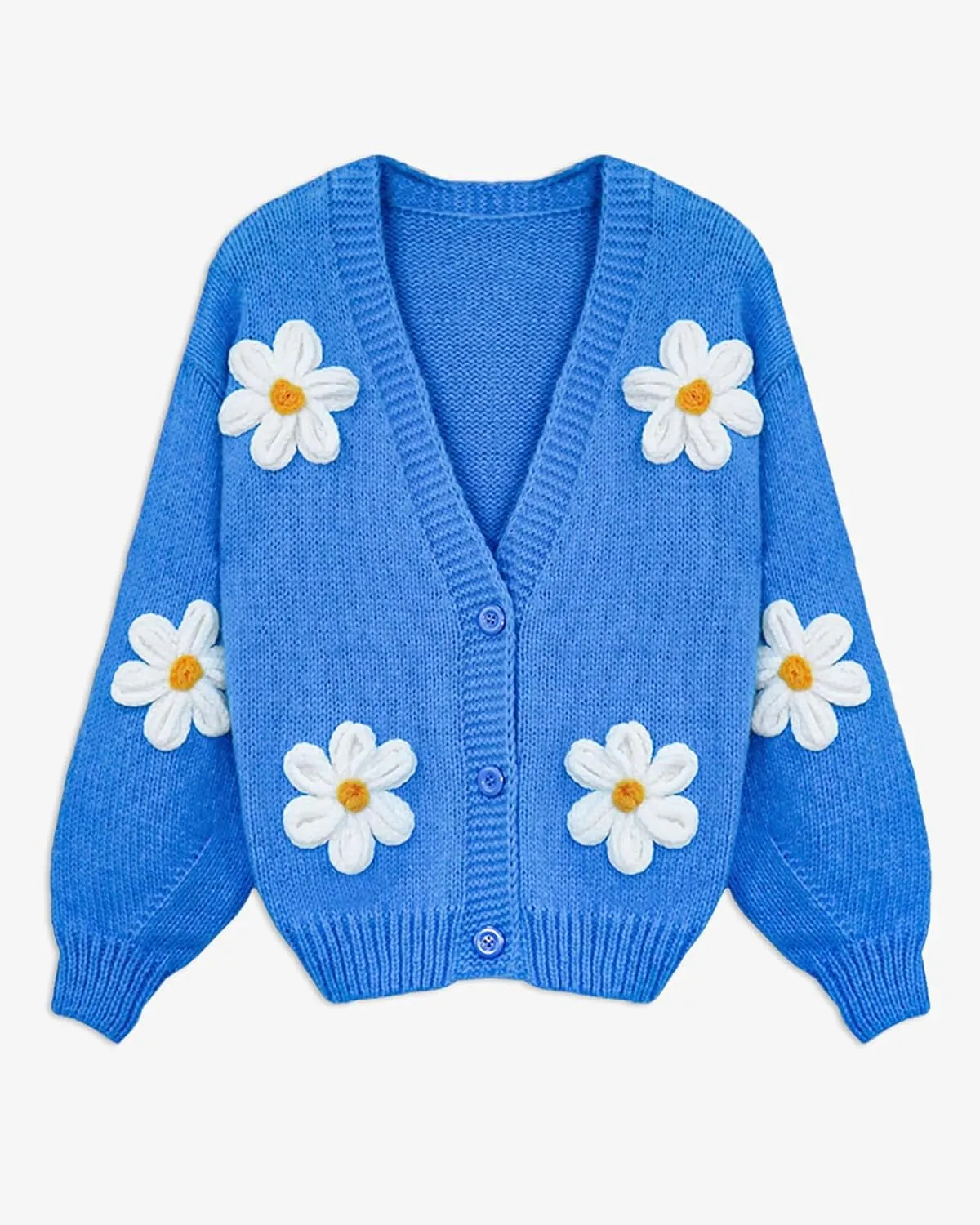 Y2k Sweater Cardigan for Women, Long Sleeve V-Neck Button Crochet Flower Knit Womens Clothes.