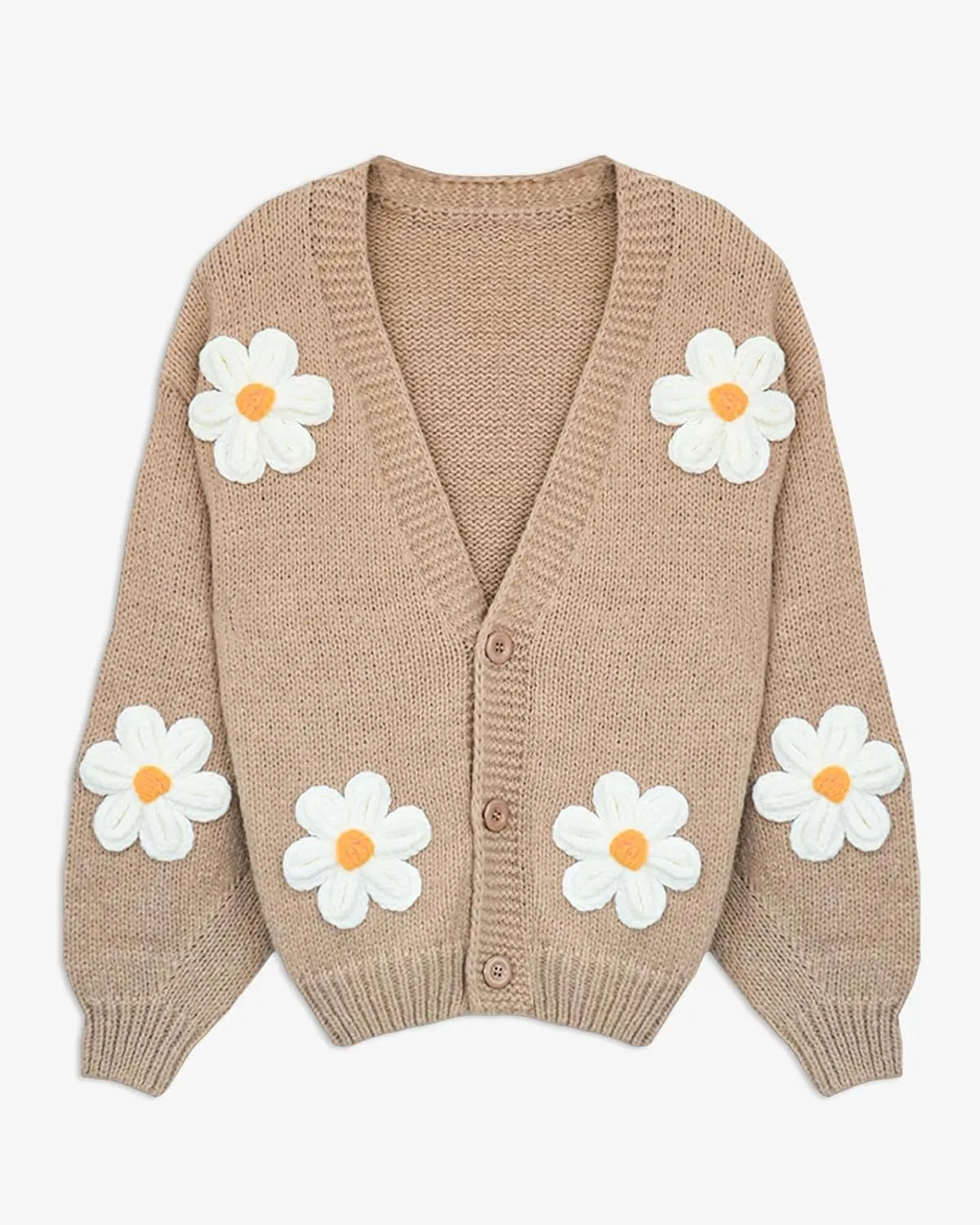 Y2k Sweater Cardigan for Women, Long Sleeve V-Neck Button Crochet Flower Knit Womens Clothes.