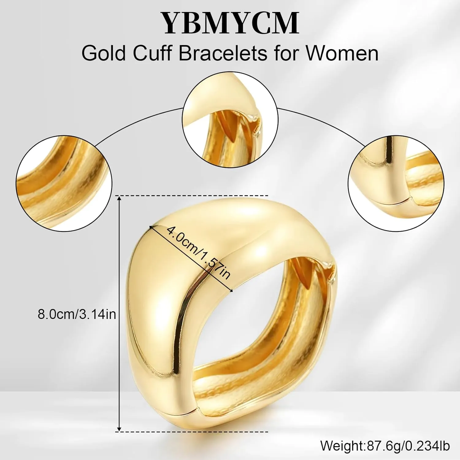 YBMYCM Chunky Gold Bangle Bracelets for Women Trendy Wide Chunky Cuff Bracelets Hammered Irregular Wrist Cuff Wrap Bracelet