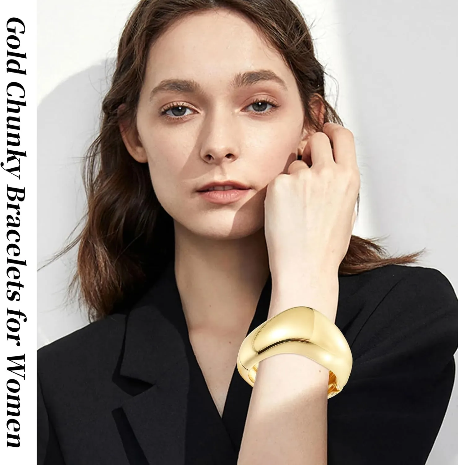 YBMYCM Chunky Gold Bangle Bracelets for Women Trendy Wide Chunky Cuff Bracelets Hammered Irregular Wrist Cuff Wrap Bracelet