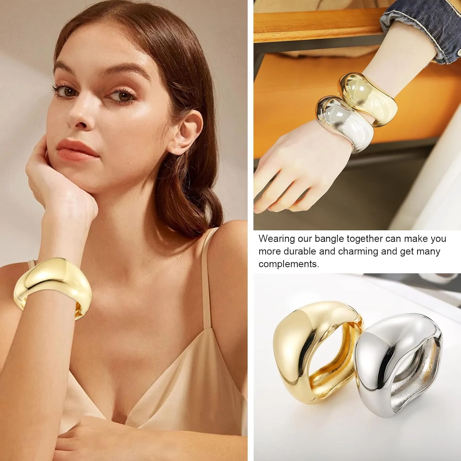 YBMYCM Chunky Gold Bangle Bracelets for Women Trendy Wide Chunky Cuff Bracelets Hammered Irregular Wrist Cuff Wrap Bracelet