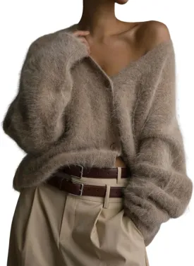 Yimoon Womens Fuzzy Cardigan Sweater V Neck Long Sleeve Button Down Slouchy Furry Knit Sweaters 2025