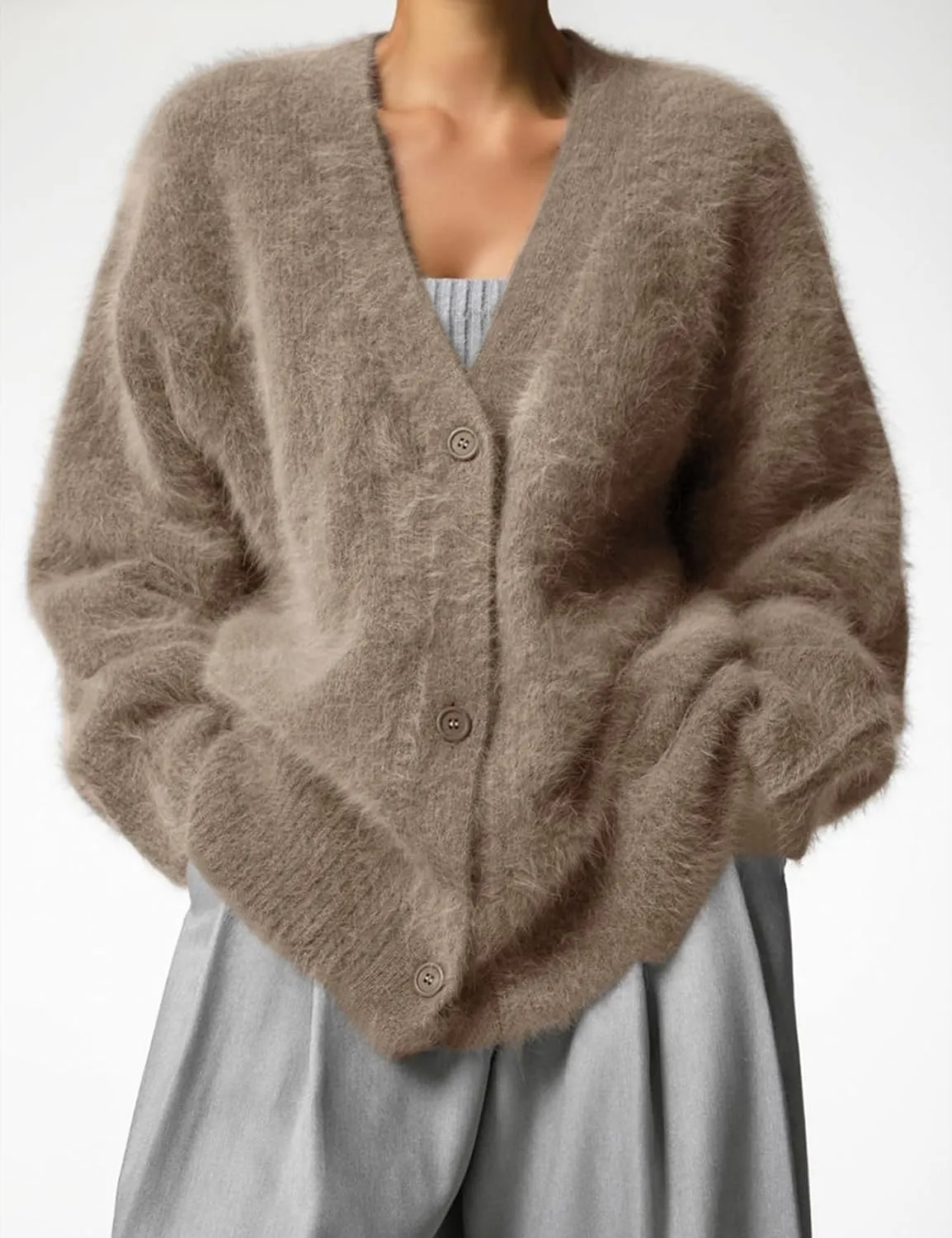 Yimoon Womens Fuzzy Cardigan Sweater V Neck Long Sleeve Button Down Slouchy Furry Knit Sweaters 2025