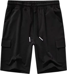 YuKaiChen Men's Casual Cargo Shorts Classic Relaxed Fit Drawstring Elastic Waist with Pockets