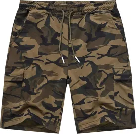 YuKaiChen Men's Casual Cargo Shorts Classic Relaxed Fit Drawstring Elastic Waist with Pockets