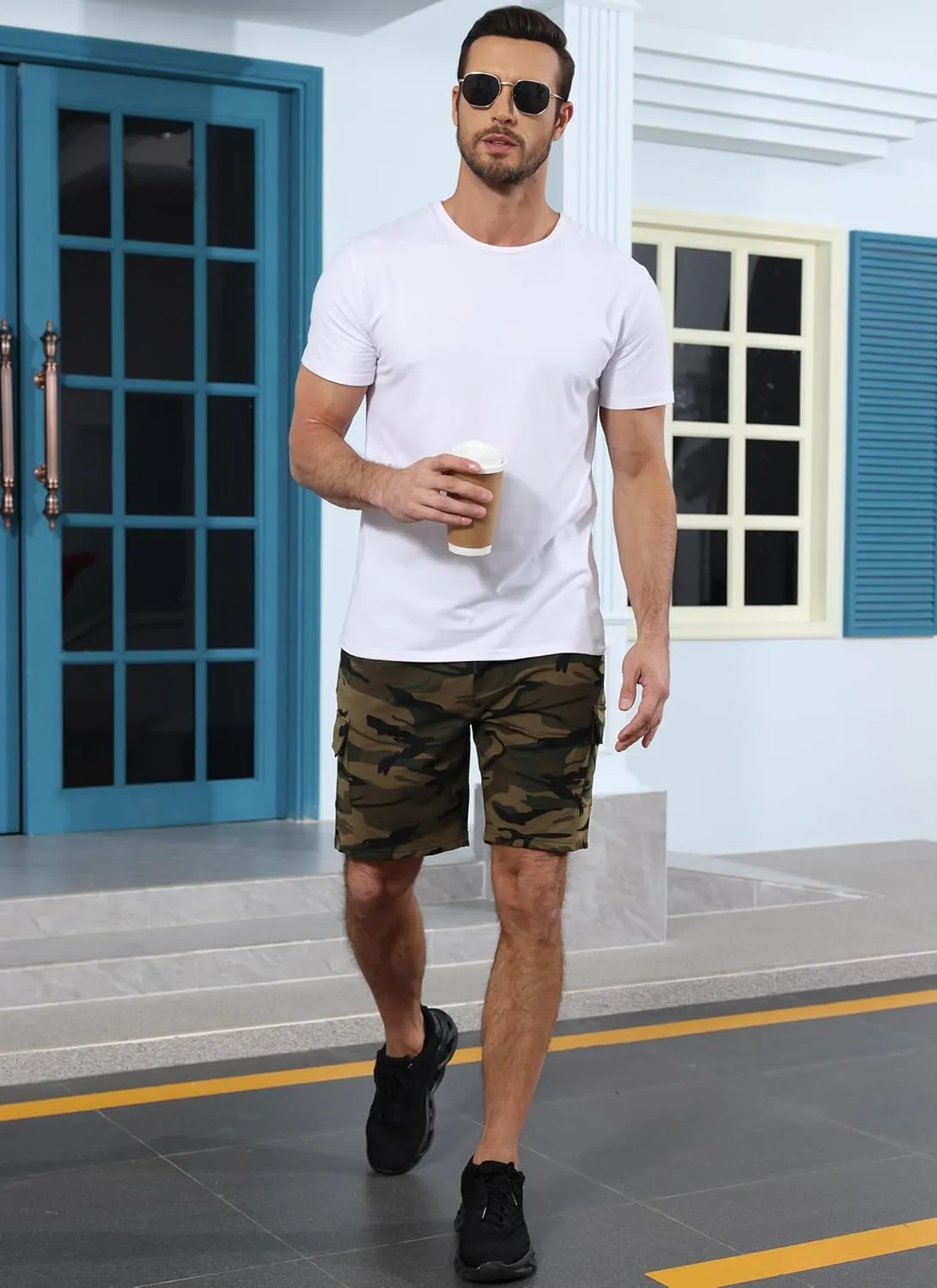 YuKaiChen Men's Casual Cargo Shorts Classic Relaxed Fit Drawstring Elastic Waist with Pockets