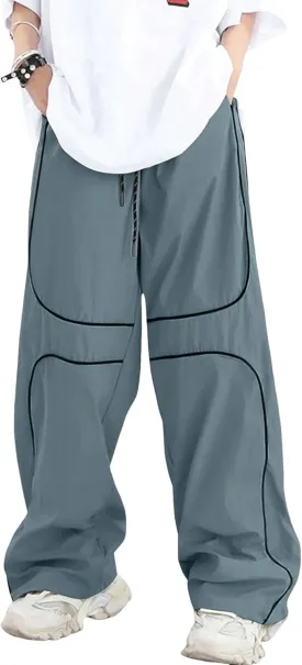ZAFUL Mens Baggy Pants Y2K Contrast Piping Drawstring Sweatpants Fashion Unisex Oversized Cargo Pants for Men with Pockets