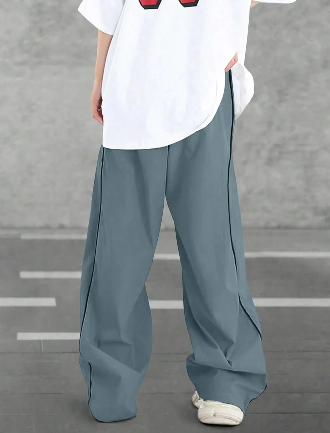 ZAFUL Mens Baggy Pants Y2K Contrast Piping Drawstring Sweatpants Fashion Unisex Oversized Cargo Pants for Men with Pockets