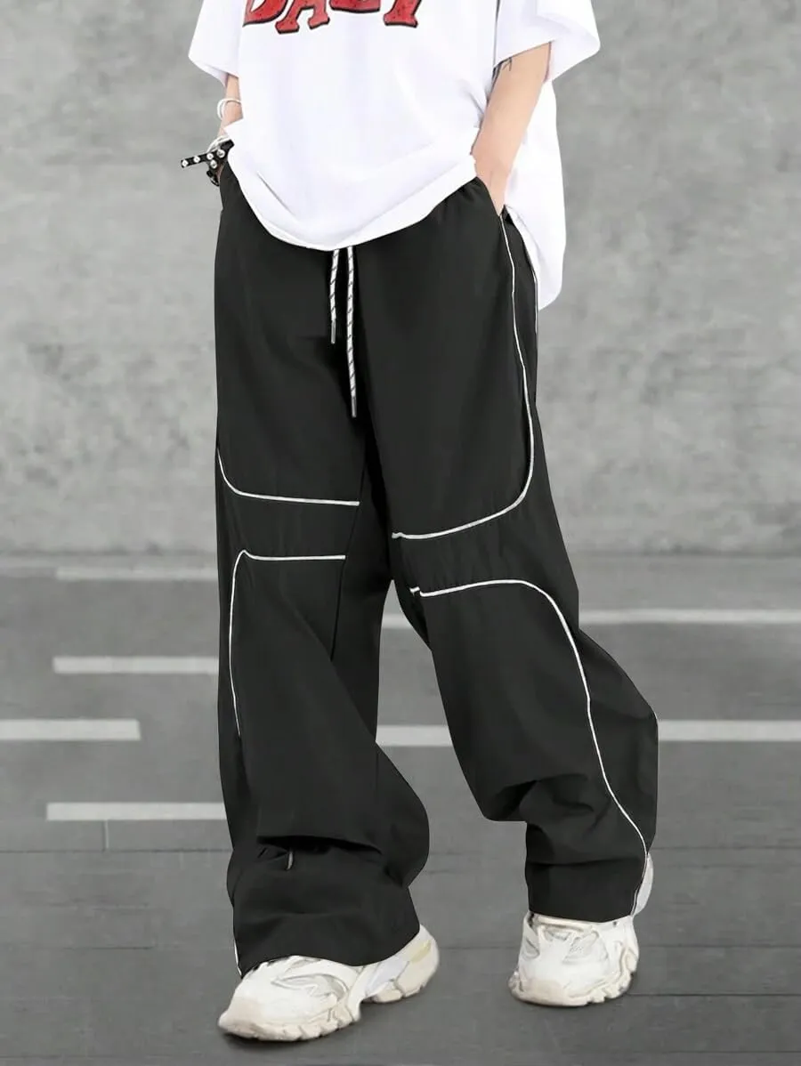 ZAFUL Mens Baggy Pants Y2K Contrast Piping Drawstring Sweatpants Fashion Unisex Oversized Cargo Pants for Men with Pockets