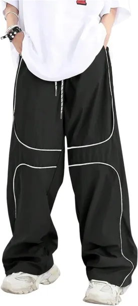 ZAFUL Mens Baggy Pants Y2K Contrast Piping Drawstring Sweatpants Fashion Unisex Oversized Cargo Pants for Men with Pockets