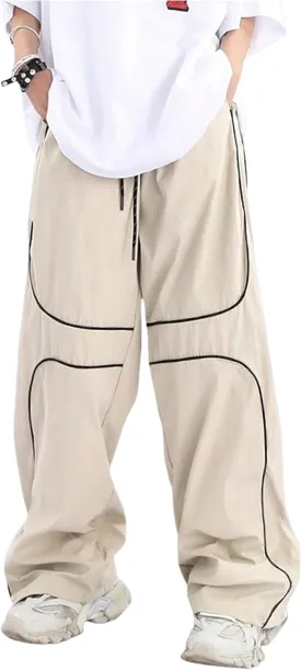 ZAFUL Mens Baggy Pants Y2K Contrast Piping Drawstring Sweatpants Fashion Unisex Oversized Cargo Pants for Men with Pockets