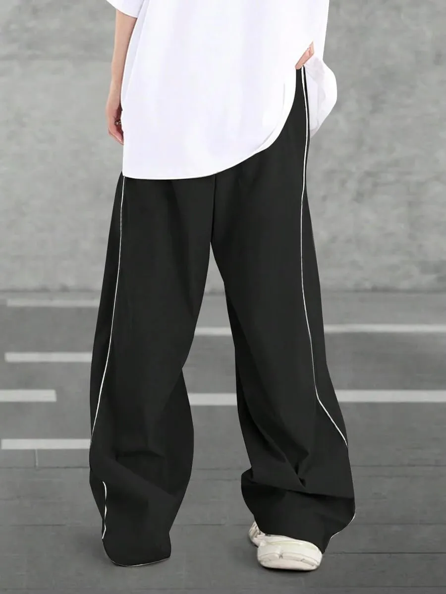 ZAFUL Mens Baggy Pants Y2K Contrast Piping Drawstring Sweatpants Fashion Unisex Oversized Cargo Pants for Men with Pockets
