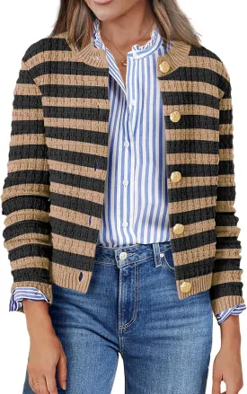 Zeagoo Women's 2025 Cardigan Sweaters Button Down Crew Neck Open Front Long Sleeve Knit Cropped Jackets
