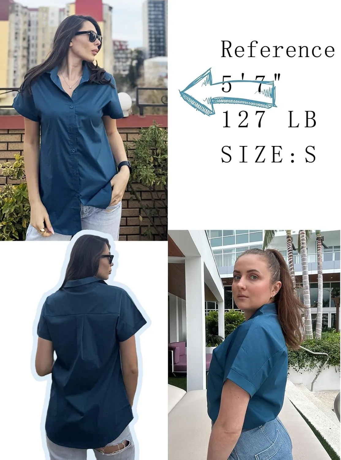 Zeagoo Women's Button Down Shirts Short Sleeve Casual Oversized Shirts Loose Collared V Neck Blouses