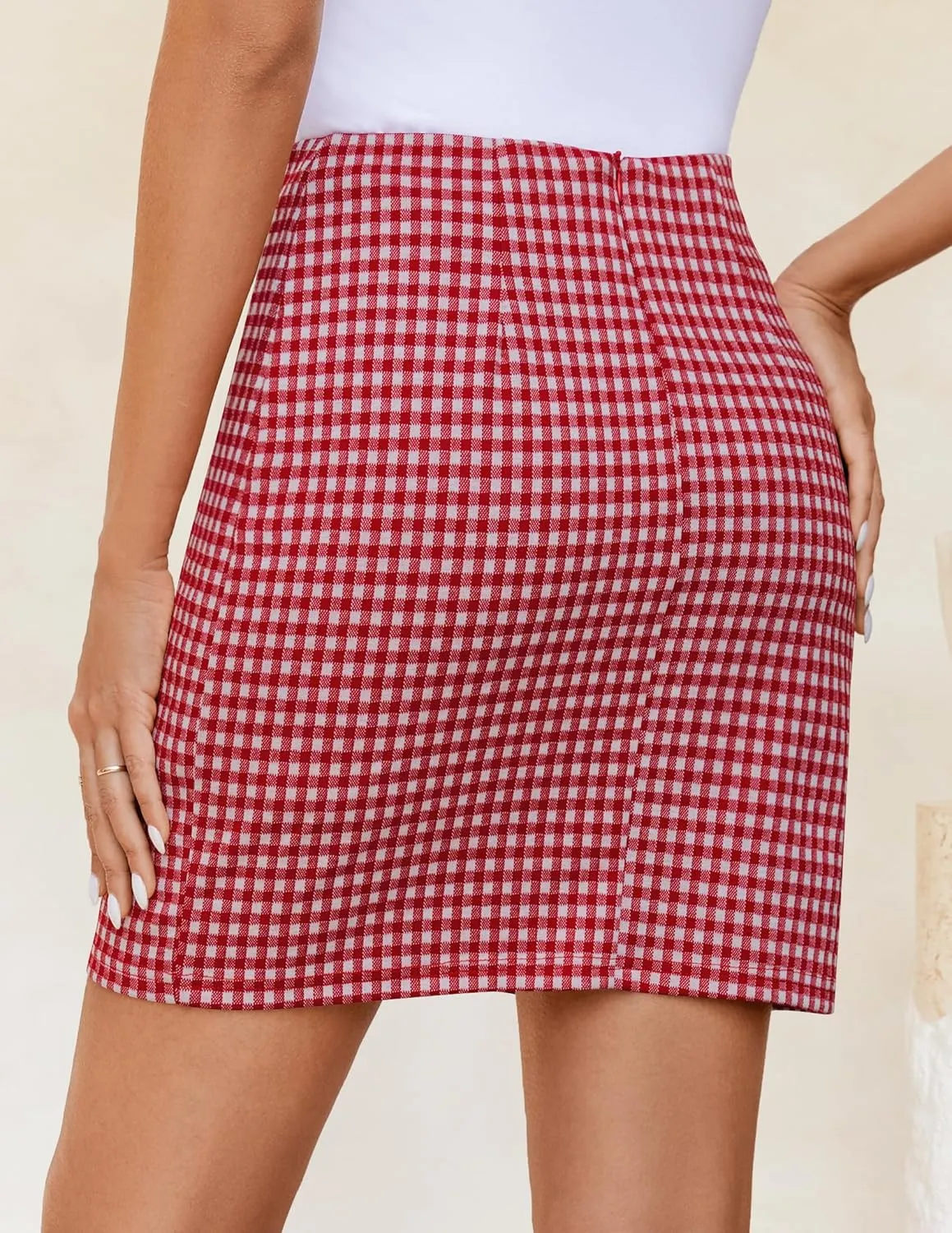 ZESICA Plaid Mini Skirt for Womens 2025 Summer High Waist A Line Bodycon Pencil Skirts Trendy