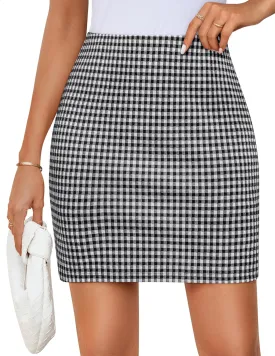 ZESICA Plaid Mini Skirt for Womens 2025 Summer High Waist A Line Bodycon Pencil Skirts Trendy