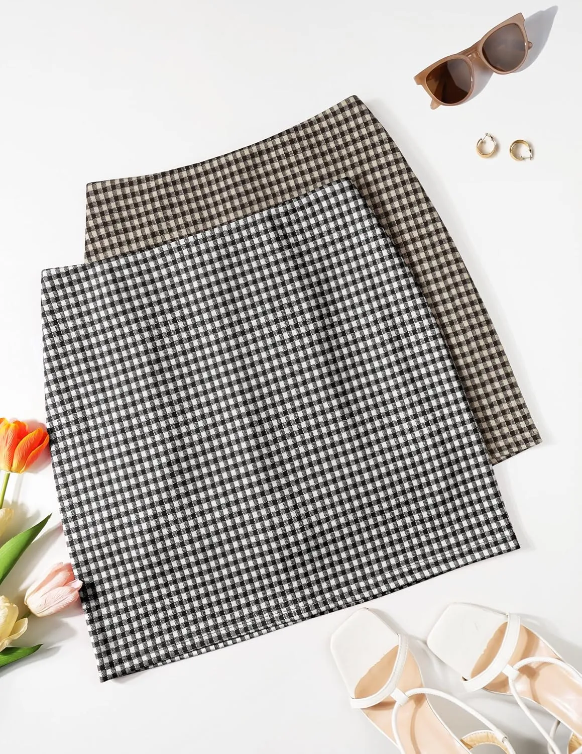 ZESICA Plaid Mini Skirt for Womens 2025 Summer High Waist A Line Bodycon Pencil Skirts Trendy