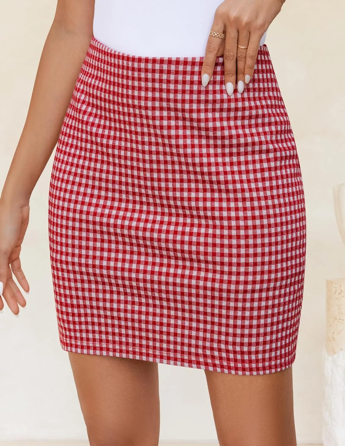 ZESICA Plaid Mini Skirt for Womens 2025 Summer High Waist A Line Bodycon Pencil Skirts Trendy