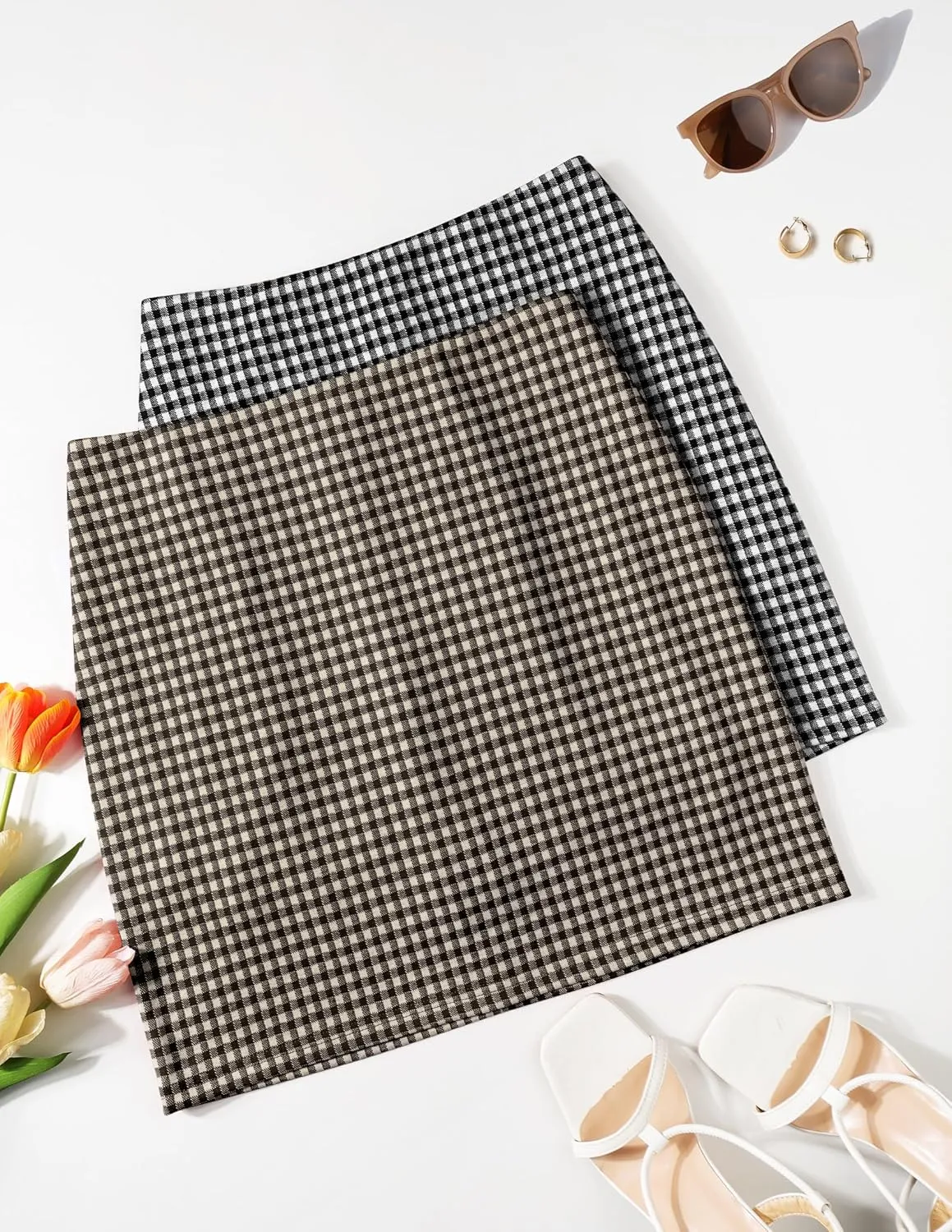 ZESICA Plaid Mini Skirt for Womens 2025 Summer High Waist A Line Bodycon Pencil Skirts Trendy