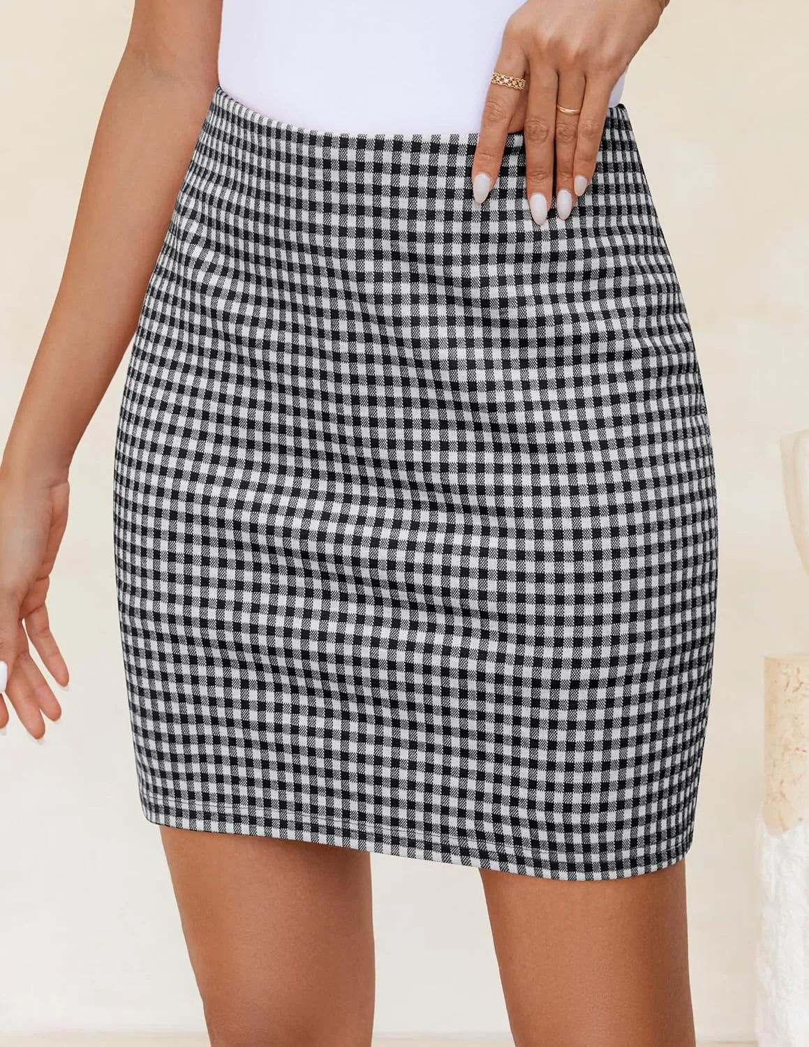 ZESICA Plaid Mini Skirt for Womens 2025 Summer High Waist A Line Bodycon Pencil Skirts Trendy
